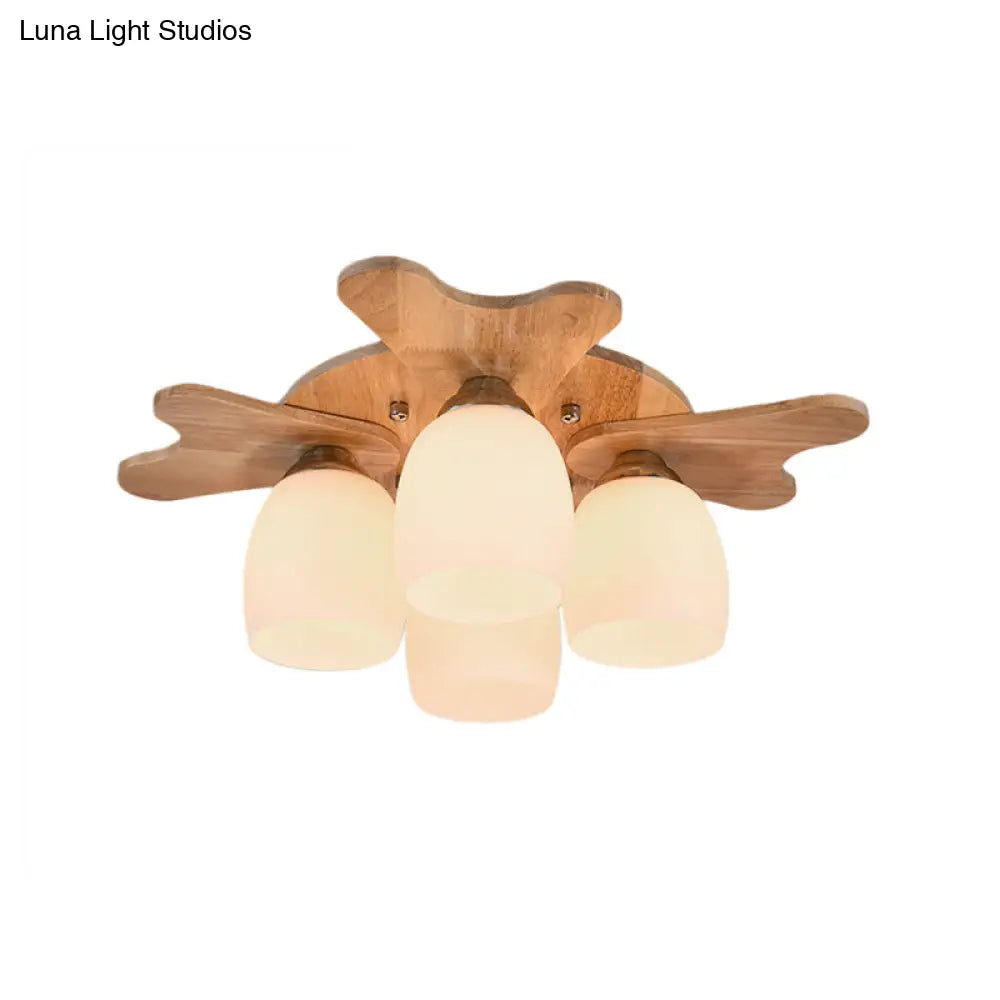 مصباح ديكوربايتس™ المعاصر المصنوع من زجاج الحليب مع مظلة خشبية - 1/3/4 ضوء، لمسة نهائية باللون البيج