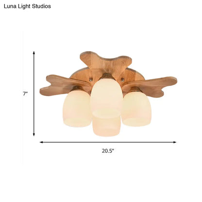 مصباح ديكوربايتس™ المعاصر المصنوع من زجاج الحليب مع مظلة خشبية - 1/3/4 ضوء، لمسة نهائية باللون البيج