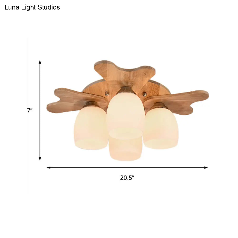مصباح ديكوربايتس™ المعاصر المصنوع من زجاج الحليب مع مظلة خشبية - 1/3/4 ضوء، لمسة نهائية باللون البيج