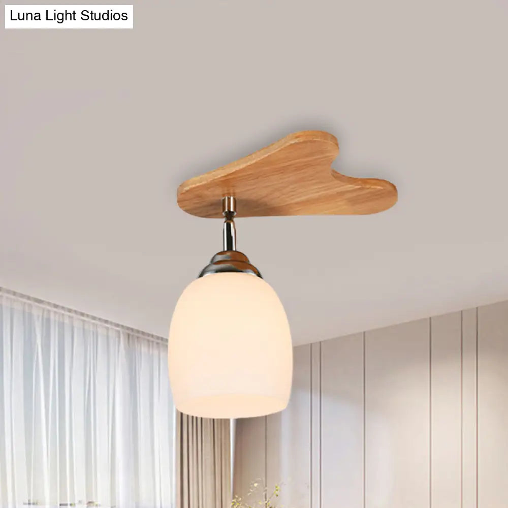 مصباح ديكوربايتس™ المعاصر المصنوع من زجاج الحليب مع مظلة خشبية - 1/3/4 ضوء، لمسة نهائية باللون البيج