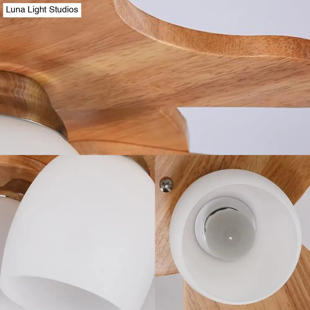 مصباح ديكوربايتس™ المعاصر المصنوع من زجاج الحليب مع مظلة خشبية - 1/3/4 ضوء، لمسة نهائية باللون البيج