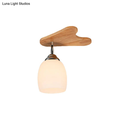 مصباح ديكوربايتس™ المعاصر المصنوع من زجاج الحليب مع مظلة خشبية - 1/3/4 ضوء، لمسة نهائية باللون البيج