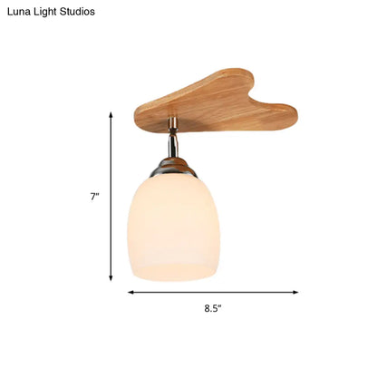 مصباح ديكوربايتس™ المعاصر المصنوع من زجاج الحليب مع مظلة خشبية - 1/3/4 ضوء، لمسة نهائية باللون البيج