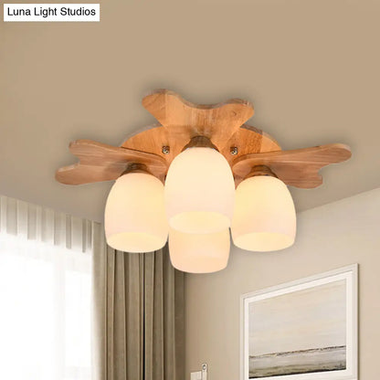 مصباح ديكوربايتس™ المعاصر المصنوع من زجاج الحليب مع مظلة خشبية - 1/3/4 ضوء، لمسة نهائية باللون البيج