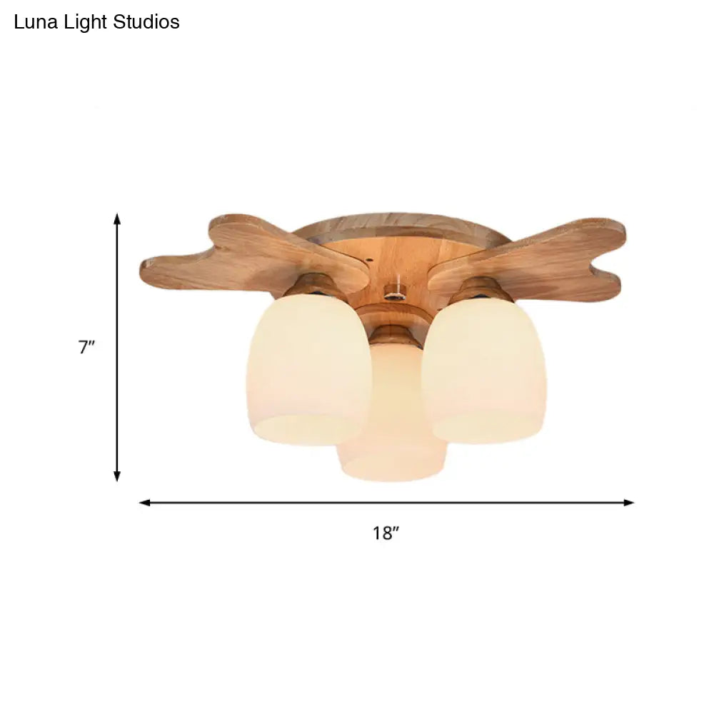 مصباح ديكوربايتس™ المعاصر المصنوع من زجاج الحليب مع مظلة خشبية - 1/3/4 ضوء، لمسة نهائية باللون البيج