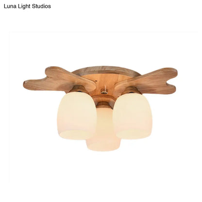 مصباح ديكوربايتس™ المعاصر المصنوع من زجاج الحليب مع مظلة خشبية - 1/3/4 ضوء، لمسة نهائية باللون البيج