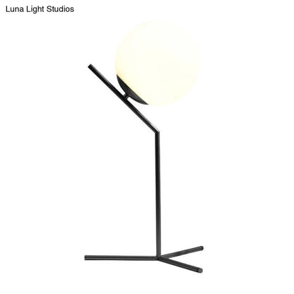 Contemporary Milk Glass Nightstand Lamp with 1 Head Reading Book Light - Black/Gold Accent