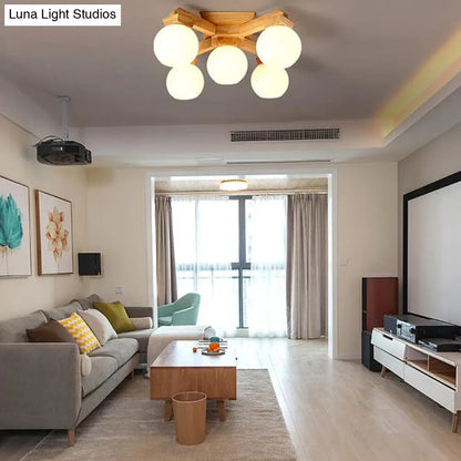 ديكوربايتس™ مصباح شبه مدمج من الزجاج الحليبي المعاصر مع ذراع تركيب خشبي - إضاءة فرعية شبه مدمجة 3/5/7 مصابيح (بيج)