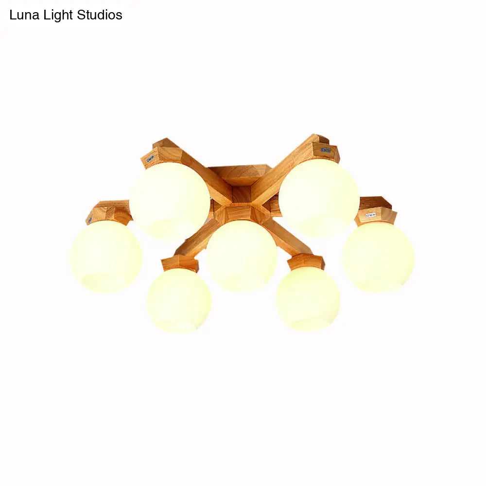 ديكوربايتس™ مصباح شبه مدمج من الزجاج الحليبي المعاصر مع ذراع تركيب خشبي - إضاءة فرعية شبه مدمجة 3/5/7 مصابيح (بيج)