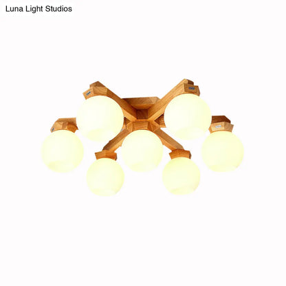 ديكوربايتس™ مصباح شبه مدمج من الزجاج الحليبي المعاصر مع ذراع تركيب خشبي - إضاءة فرعية شبه مدمجة 3/5/7 مصابيح (بيج)