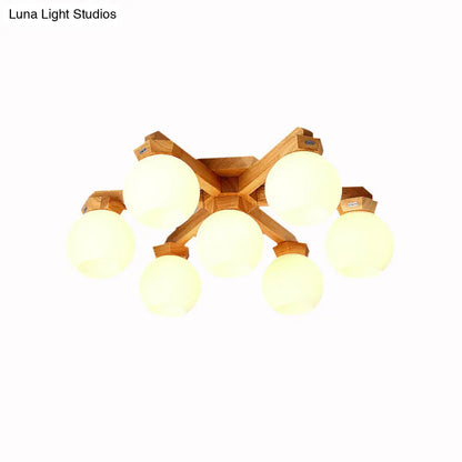 ديكوربايتس™ مصباح شبه مدمج من الزجاج الحليبي المعاصر مع ذراع تركيب خشبي - إضاءة فرعية شبه مدمجة 3/5/7 مصابيح (بيج)