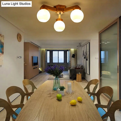 ديكوربايتس™ مصباح شبه مدمج من الزجاج الحليبي المعاصر مع ذراع تركيب خشبي - إضاءة فرعية شبه مدمجة 3/5/7 مصابيح (بيج)