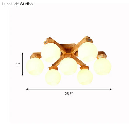 ديكوربايتس™ مصباح شبه مدمج من الزجاج الحليبي المعاصر مع ذراع تركيب خشبي - إضاءة فرعية شبه مدمجة 3/5/7 مصابيح (بيج)