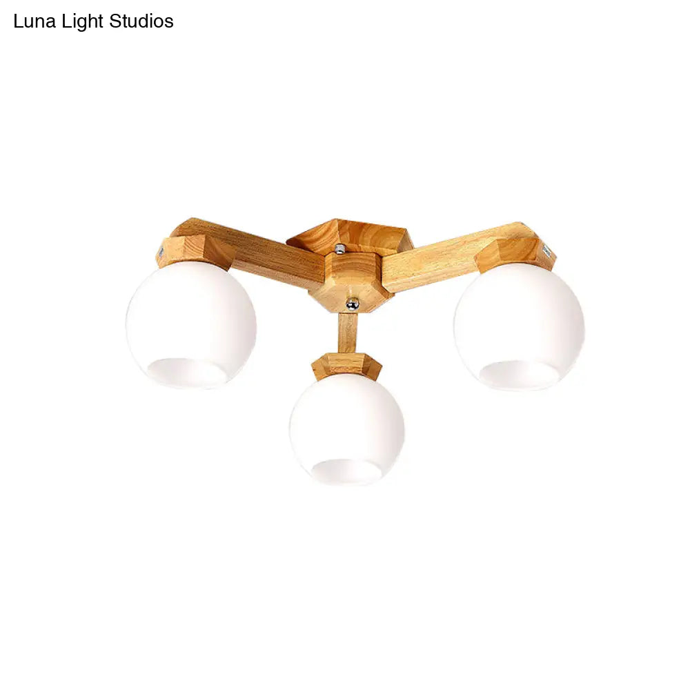 ديكوربايتس™ مصباح شبه مدمج من الزجاج الحليبي المعاصر مع ذراع تركيب خشبي - إضاءة فرعية شبه مدمجة 3/5/7 مصابيح (بيج)