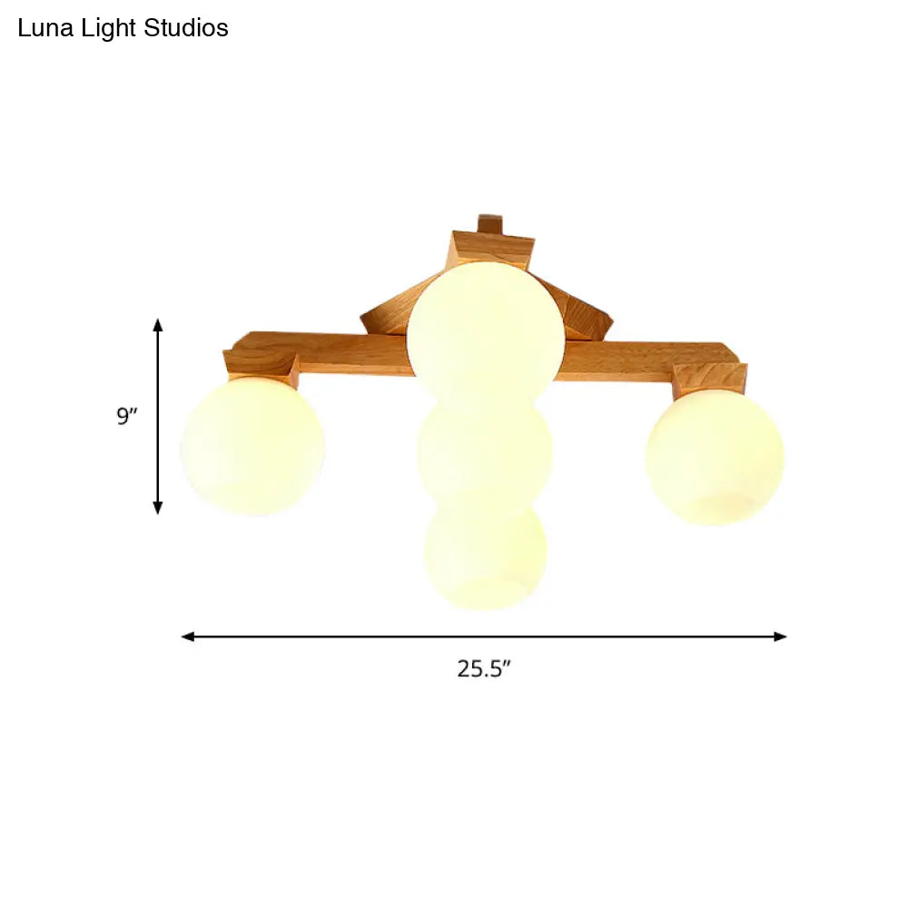 ديكوربايتس™ مصباح شبه مدمج من الزجاج الحليبي المعاصر مع ذراع تركيب خشبي - إضاءة فرعية شبه مدمجة 3/5/7 مصابيح (بيج)