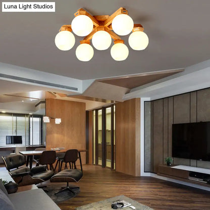 ديكوربايتس™ مصباح شبه مدمج من الزجاج الحليبي المعاصر مع ذراع تركيب خشبي - إضاءة فرعية شبه مدمجة 3/5/7 مصابيح (بيج)