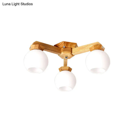 ديكوربايتس™ مصباح شبه مدمج من الزجاج الحليبي المعاصر مع ذراع تركيب خشبي - إضاءة فرعية شبه مدمجة 3/5/7 مصابيح (بيج)