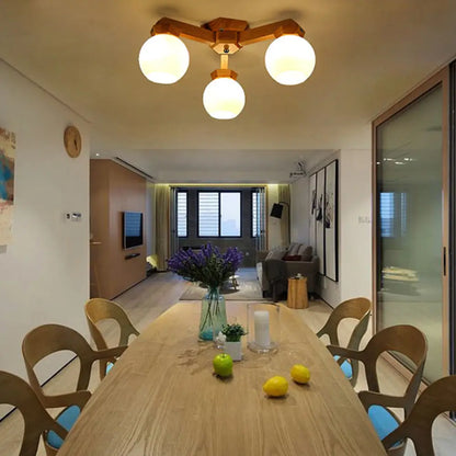 ديكوربايتس™ مصباح شبه مدمج من الزجاج الحليبي المعاصر مع ذراع تركيب خشبي - إضاءة فرعية شبه مدمجة 3/5/7 مصابيح (بيج)