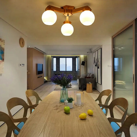 Lámpara de techo semiempotrada contemporánea DecorBites™ de cristal opalino con brazo de madera - 3/5/7 luces (Beige)