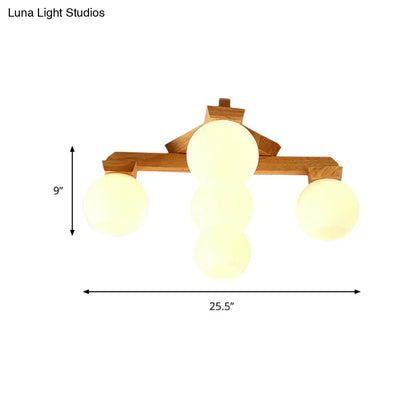 ديكوربايتس™ مصباح شبه مدمج من الزجاج الحليبي المعاصر مع ذراع تركيب خشبي - إضاءة فرعية شبه مدمجة 3/5/7 مصابيح (بيج)