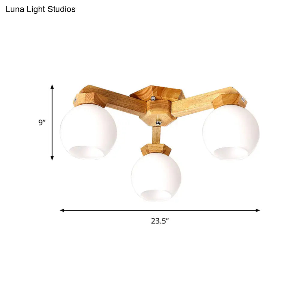 ديكوربايتس™ مصباح شبه مدمج من الزجاج الحليبي المعاصر مع ذراع تركيب خشبي - إضاءة فرعية شبه مدمجة 3/5/7 مصابيح (بيج)