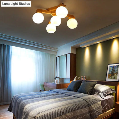 ديكوربايتس™ مصباح شبه مدمج من الزجاج الحليبي المعاصر مع ذراع تركيب خشبي - إضاءة فرعية شبه مدمجة 3/5/7 مصابيح (بيج)