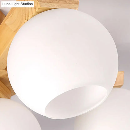 ديكوربايتس™ مصباح شبه مدمج من الزجاج الحليبي المعاصر مع ذراع تركيب خشبي - إضاءة فرعية شبه مدمجة 3/5/7 مصابيح (بيج)