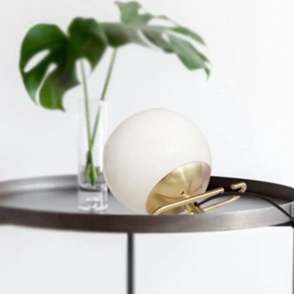 Contemporary Milky Glass Orbit Table Light with Metal Base - Perfect Bedside Wall Lamp
