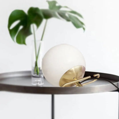 Contemporary Milky Glass Orbit Table Light with Metal Base - Perfect Bedside Wall Lamp