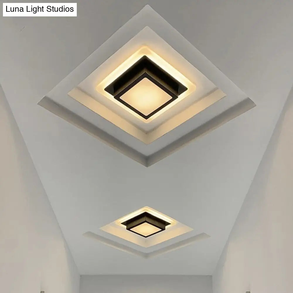 DecorBites™ DecorBites™ Contemporary Mini Round/Square Flush Mount Ceiling Light in Black/White with Metal Finish - LED Flushmount with Warm/White Light