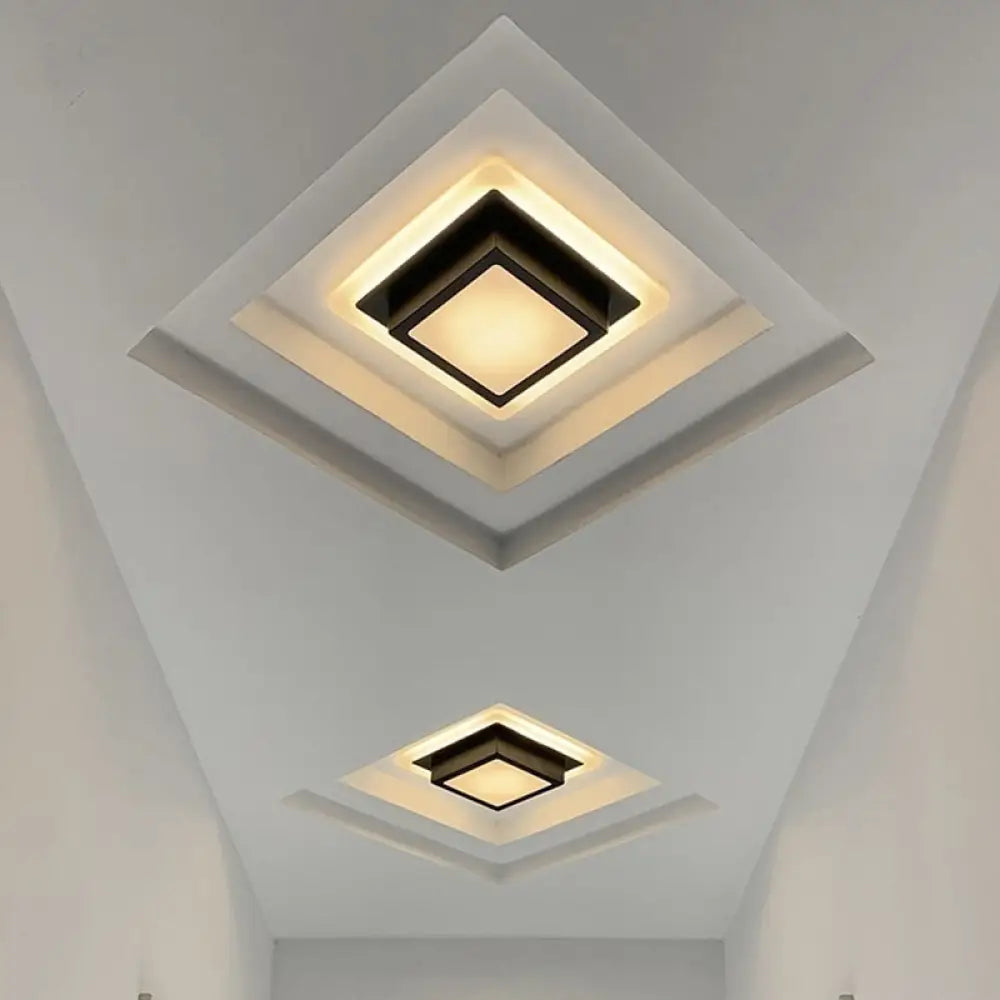 DecorBites™ DecorBites™ Contemporary Mini Round/Square Flush Mount Ceiling Light in Black/White with Metal Finish - LED Flushmount with Warm/White Light