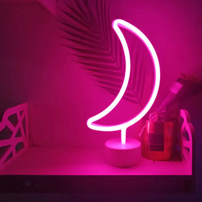 Contemporary Moon Shaped LED Table Lamp – Battery Operated Plastic Night Light (White)