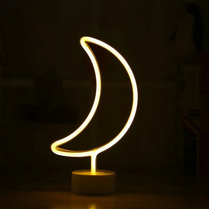 Contemporary Moon Shaped LED Table Lamp – Battery Operated Plastic Night Light (White)