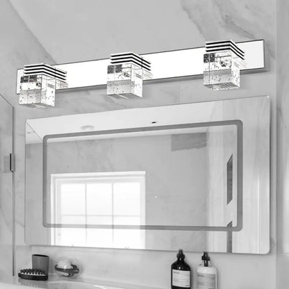 DecorBites™ DecorBites™ Contemporary Nickel LED Wall Mounted Light for Bath - Seedy K9 Crystal Cube Vanity Sconce
