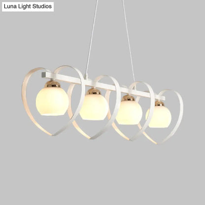 ديكوربايتس™ إضاءة جزيرة زجاجية أوبال معاصرة - مصباح سقف معلق أبيض/أسود بثلاثة أرباع الضوء مع إطار على شكل قلب