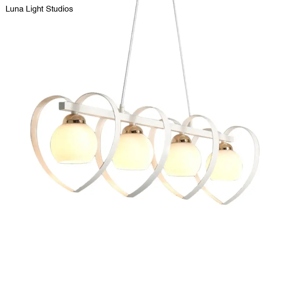 ديكوربايتس™ إضاءة جزيرة زجاجية أوبال معاصرة - مصباح سقف معلق أبيض/أسود بثلاثة أرباع الضوء مع إطار على شكل قلب