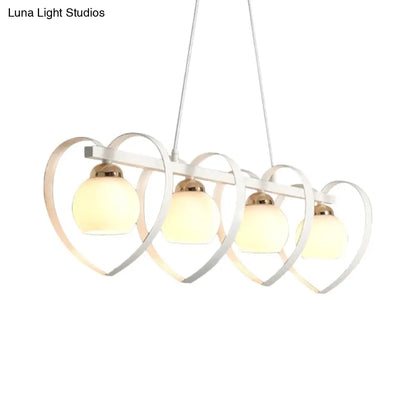 ديكوربايتس™ إضاءة جزيرة زجاجية أوبال معاصرة - مصباح سقف معلق أبيض/أسود بثلاثة أرباع الضوء مع إطار على شكل قلب