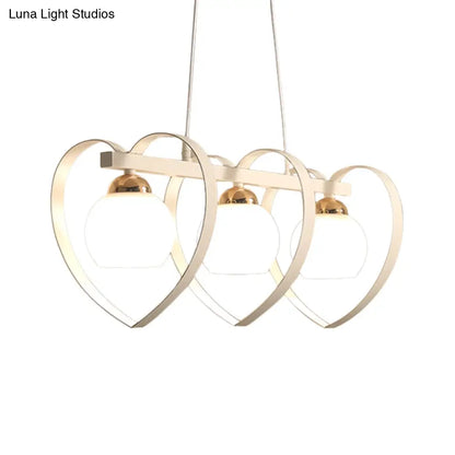 ديكوربايتس™ إضاءة جزيرة زجاجية أوبال معاصرة - مصباح سقف معلق أبيض/أسود بثلاثة أرباع الضوء مع إطار على شكل قلب