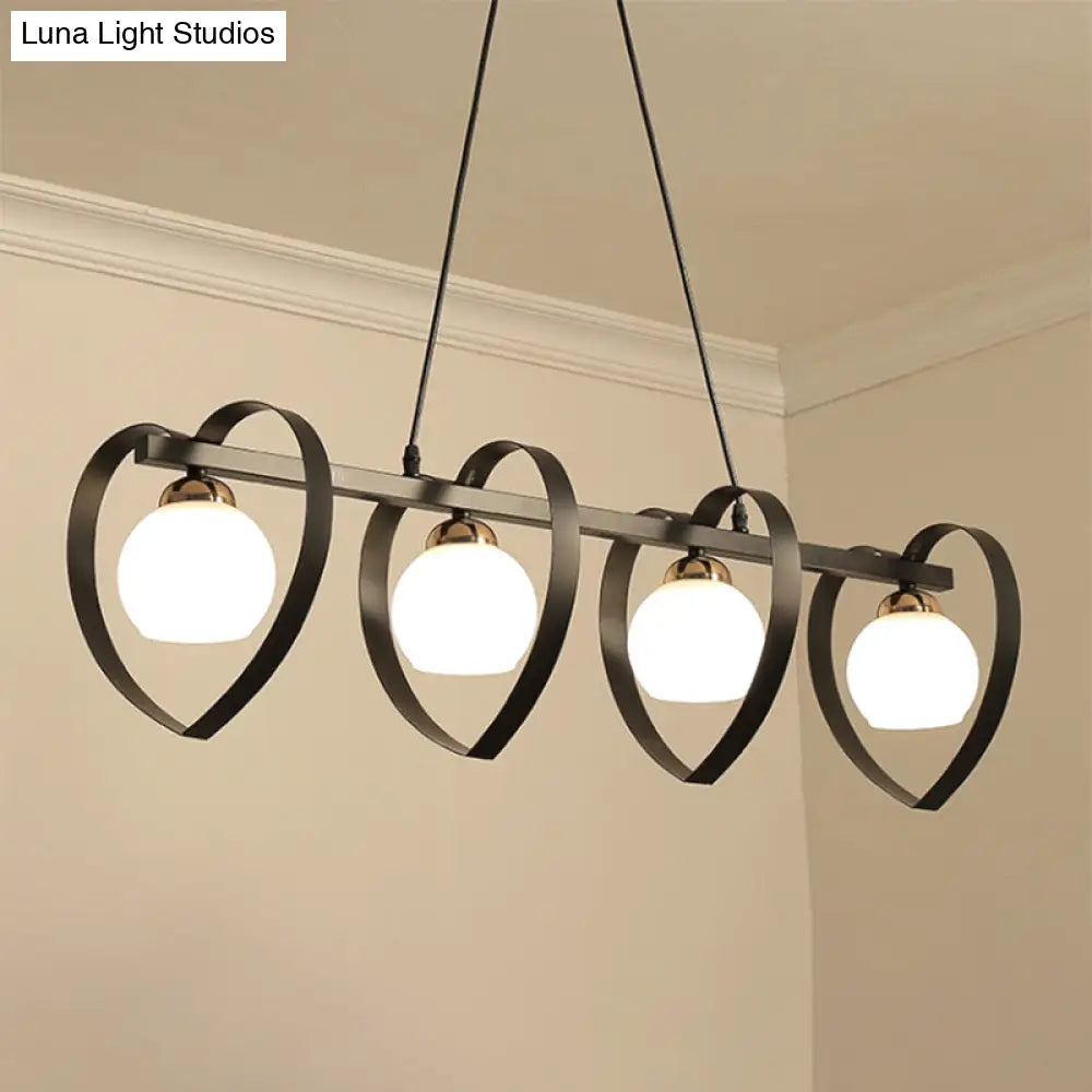 ديكوربايتس™ إضاءة جزيرة زجاجية أوبال معاصرة - مصباح سقف معلق أبيض/أسود بثلاثة أرباع الضوء مع إطار على شكل قلب