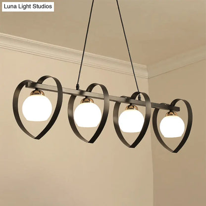 ديكوربايتس™ إضاءة جزيرة زجاجية أوبال معاصرة - مصباح سقف معلق أبيض/أسود بثلاثة أرباع الضوء مع إطار على شكل قلب
