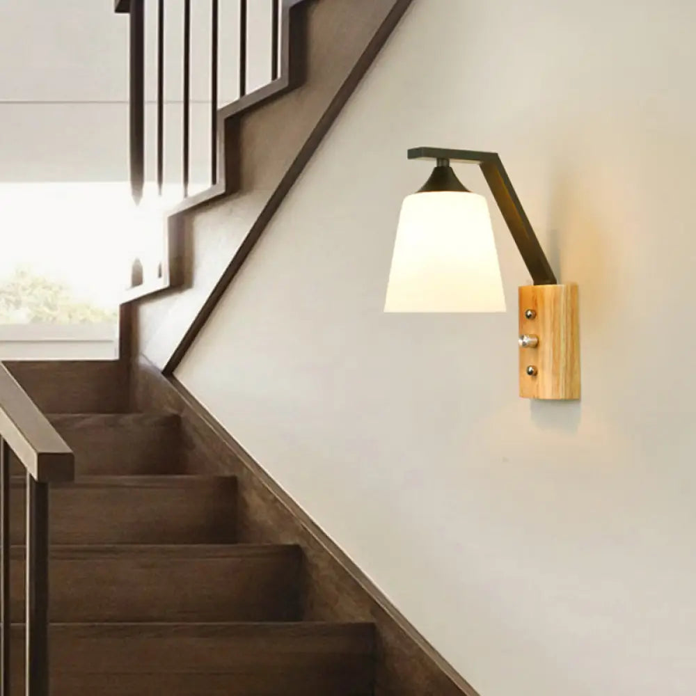 DecorBites™ DecorBites™ Contemporary Opal Glass Wall Sconce Light for Stair Corridors - 1 Head Bucket Shade