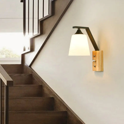 DecorBites™ DecorBites™ Contemporary Opal Glass Wall Sconce Light for Stair Corridors - 1 Head Bucket Shade