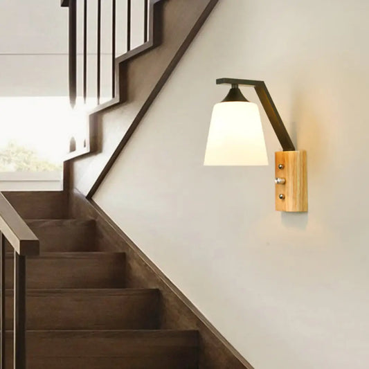 DecorBites™ DecorBites™ Contemporary Opal Glass Wall Sconce Light for Stair Corridors - 1 Head Bucket Shade