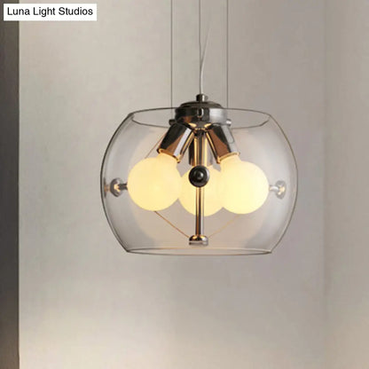 Contemporary Orb Pendant Light with Drum Shade - Ideal for Study Room - 3-Bulb Glass Chandelier