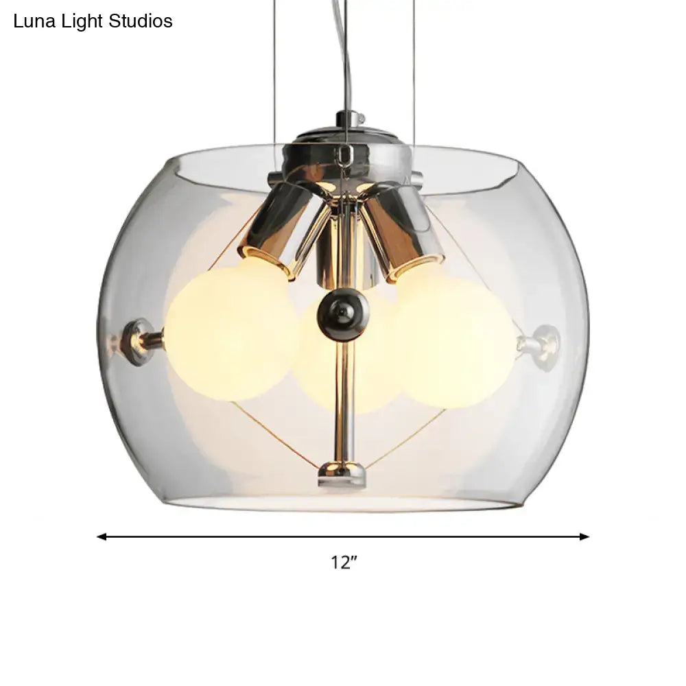Contemporary Orb Pendant Light with Drum Shade - Ideal for Study Room - 3-Bulb Glass Chandelier