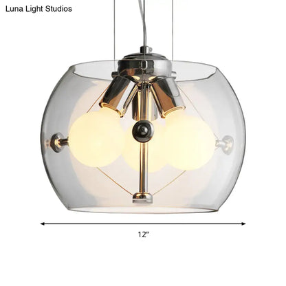 Contemporary Orb Pendant Light with Drum Shade - Ideal for Study Room - 3-Bulb Glass Chandelier
