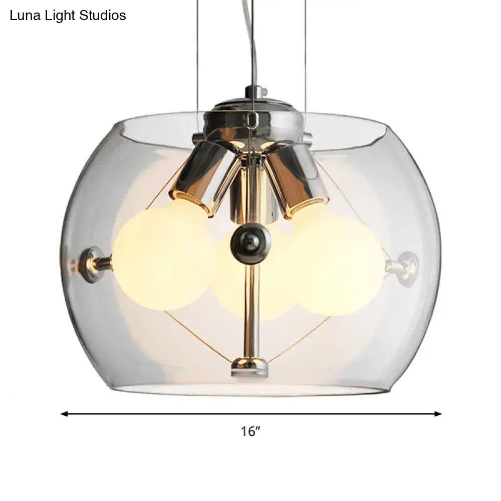Contemporary Orb Pendant Light with Drum Shade - Ideal for Study Room - 3-Bulb Glass Chandelier