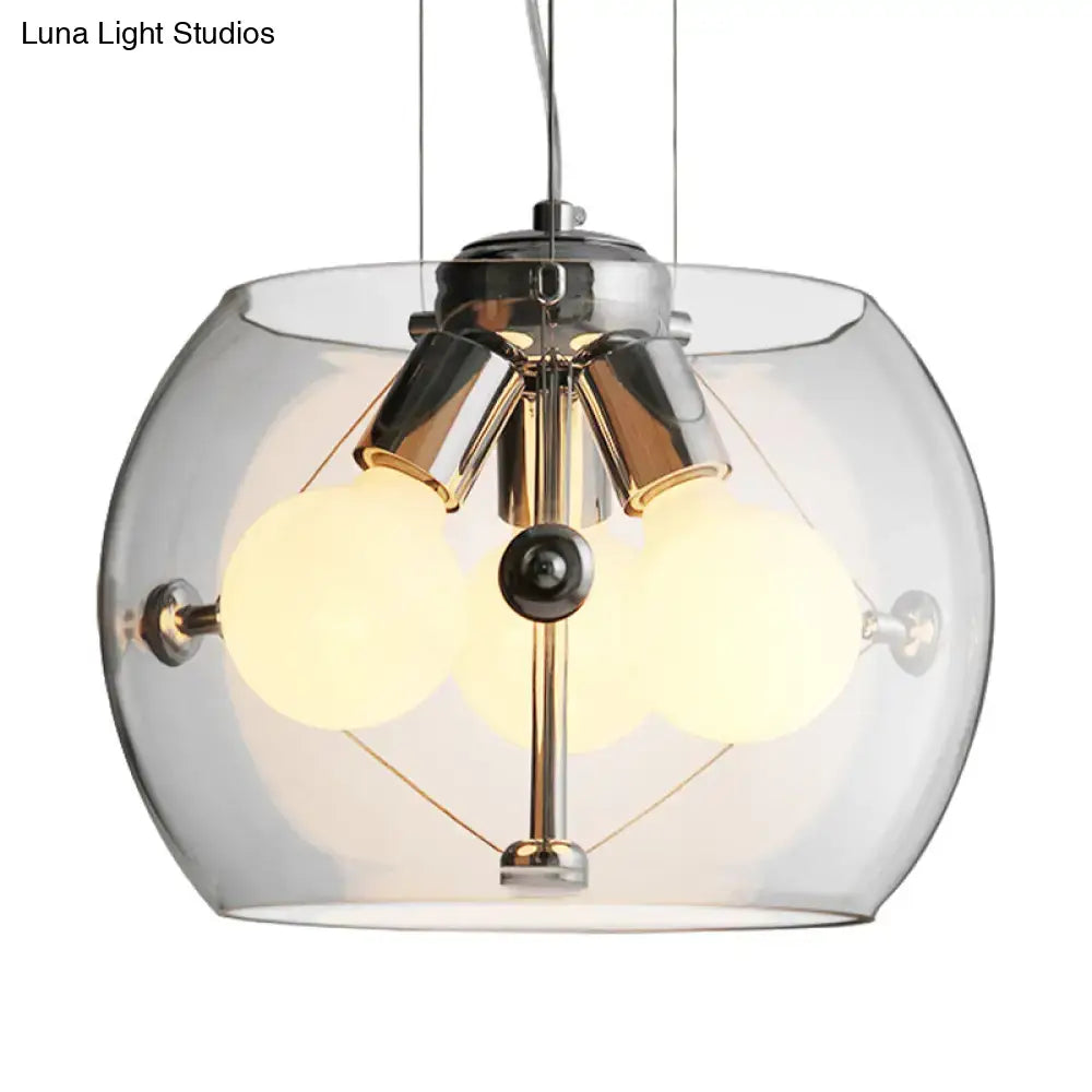 Contemporary Orb Pendant Light with Drum Shade - Ideal for Study Room - 3-Bulb Glass Chandelier