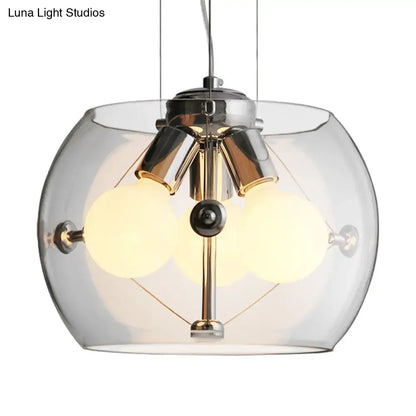 Contemporary Orb Pendant Light with Drum Shade - Ideal for Study Room - 3-Bulb Glass Chandelier