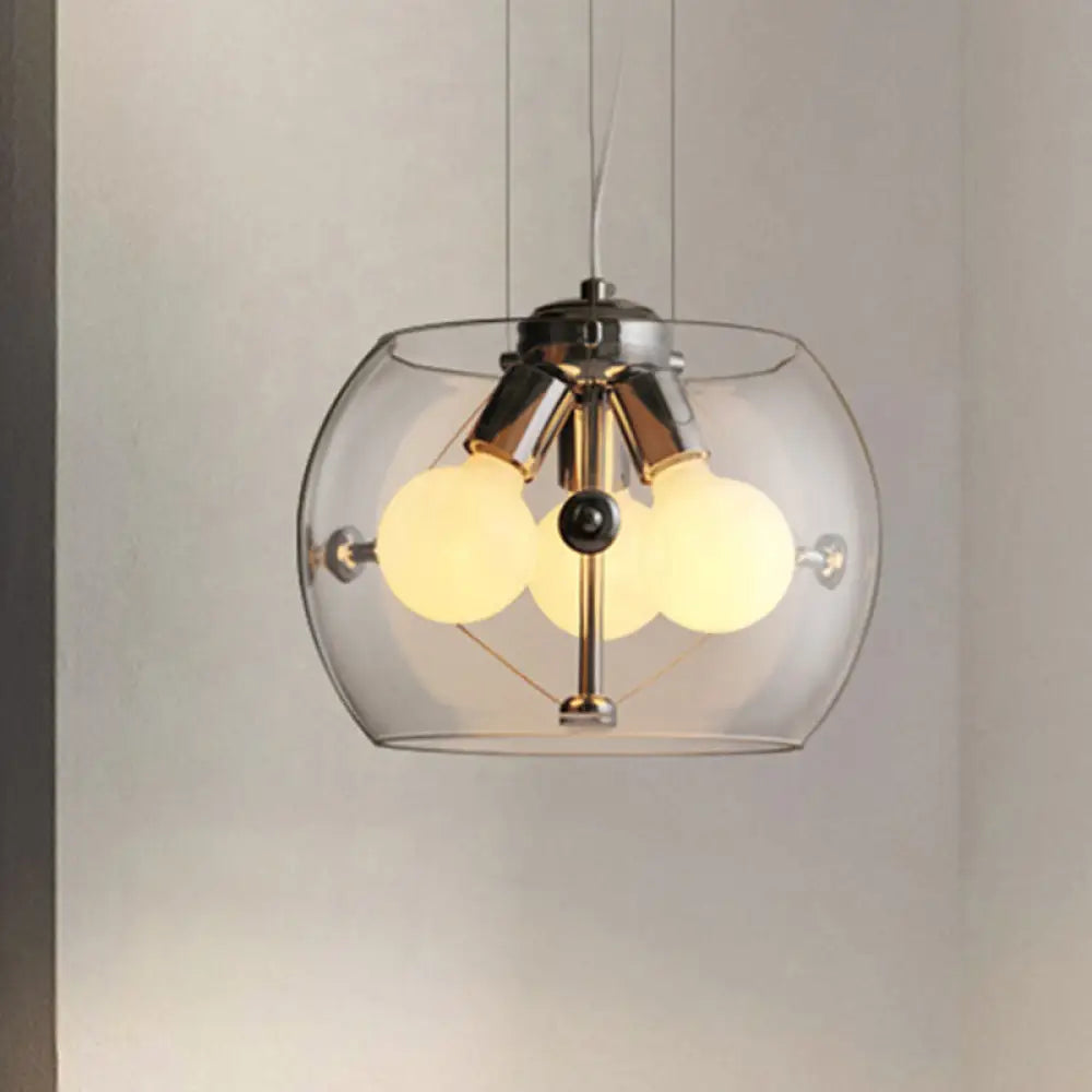 Contemporary Orb Pendant Light with Drum Shade - Ideal for Study Room - 3-Bulb Glass Chandelier